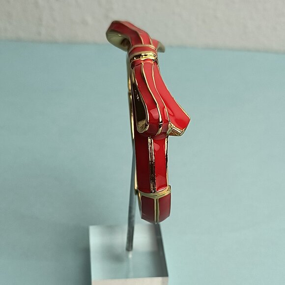 RIBBON BOW Enamel Shape Hinged Bangle Bracelet Vibrant Red Gold Plated - Picture 3 of 6